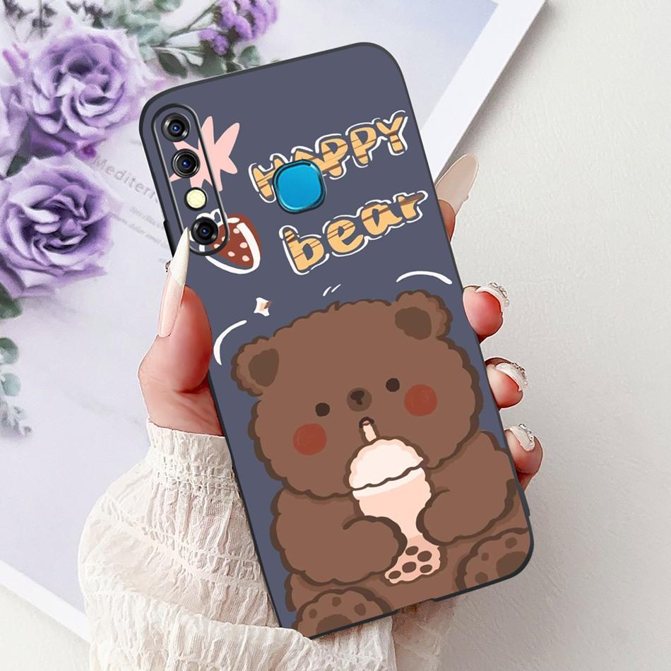 For Infinix Hot 8 Phone Case Hot 8 Lite Hot8 X650 X650C X650B X650D Elegant Floral Cat Pattern Black Silicone Soft TPU Cases