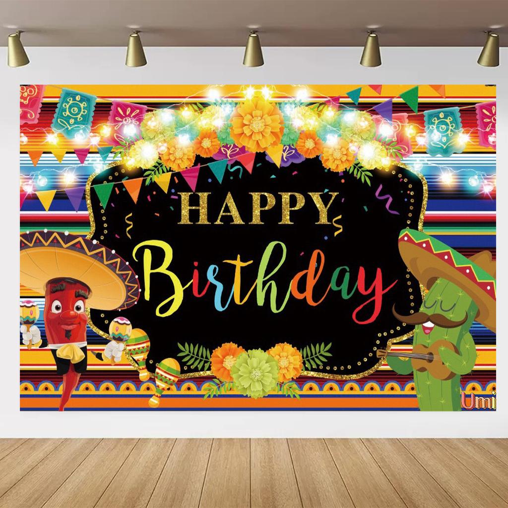 May 5th Mexican Festival Cactus Themed Banner Backdrop Colorful Flags Children Party Birthday Decoration Photography Backdrop