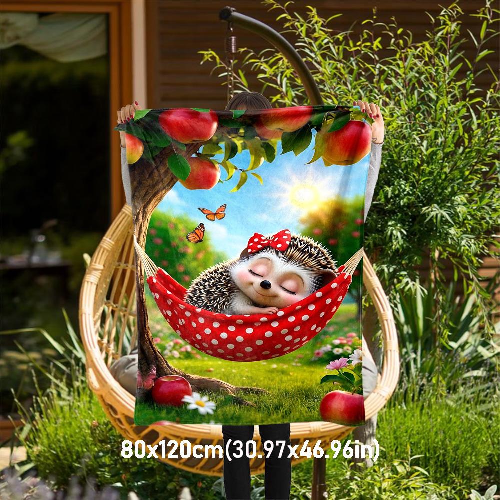 1PC Hedgehog, HammockOutdoor Flannel Blanket - Soft Plush Decor for Picnics, camping, Bedroom, Playroom, Office, or Lunch Break 1324A