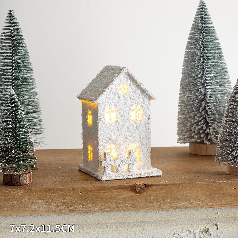 Festive Luminous Wooden House Ornament for Christmas Tree and Fireplace Decor