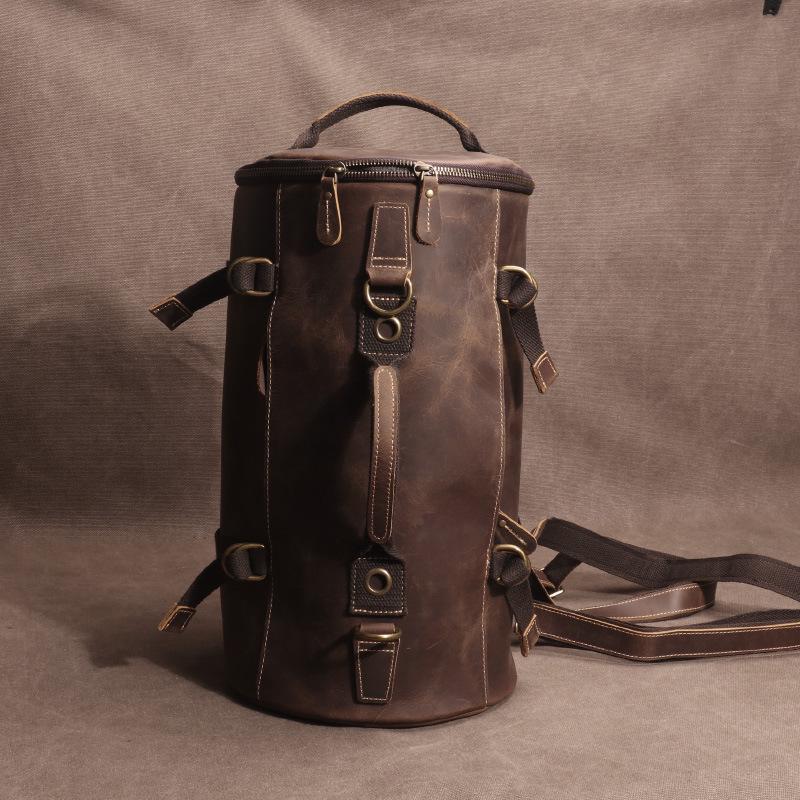 

Men s Crazy Horse Leather Multi-Function Bag: Large-Capacity Backpack, Shoulder, Crossbody, and Handheld Options. темно-коричневого кольору