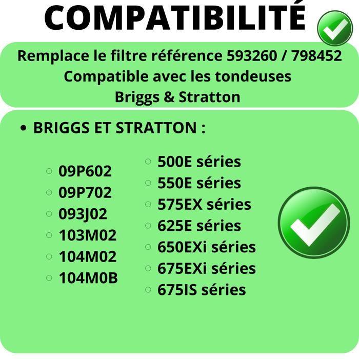 Air Filter - Phonillico® - Briggs Stratton 593260/798452 - Pack of 2 - Compatible with 500E To 675IS Series