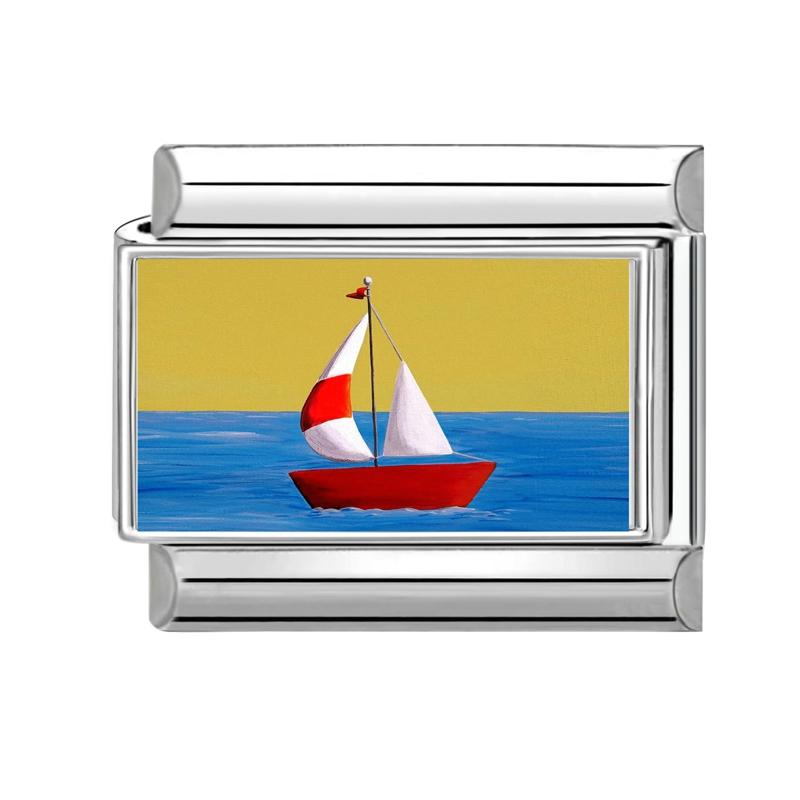 Wholesale Natural Scenery Series Sunrise Boat Car Italian Charm Links Fit 9mm Stainless Steel Bracelet DIY Making Jewelry Gifts