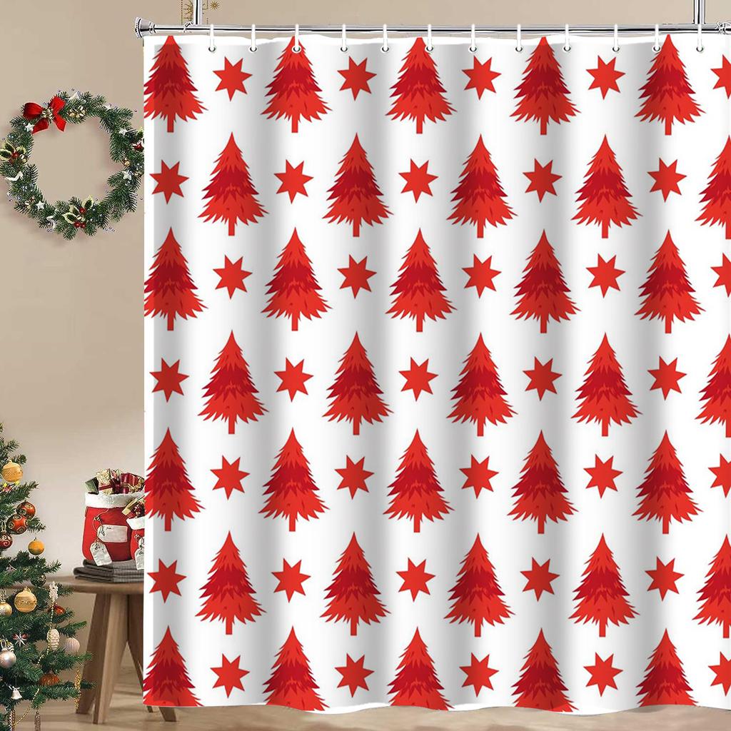 Christmas Tree Festival Decorations Pattern Bathroom Shower Curtain With 12 Hooks Bathroom Decor And Accessories