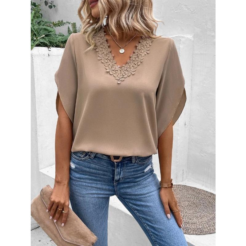 Women's Fashion Casual Summer Spring Solid Color Print 1/2 Sleeves V-Neck Blouses & Shirts