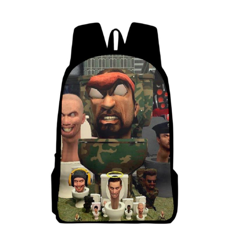 Cartoon Toilet Skibidi Backpack Pencil Case Large Capacity Schoolbag Travel Bag