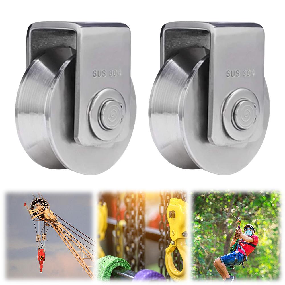2Pcs Groove Wheel V Type Pulley Roller Stainless Steel Track Wheel Heavy Duty Groove Caster Max Load 660Lbs for Mechanical Cart