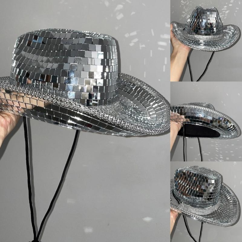 Disco Ball Cowboy Hat Girl Costume Cosplay Cap Household Decoration for Home Festival Shopping Traveling Supplies