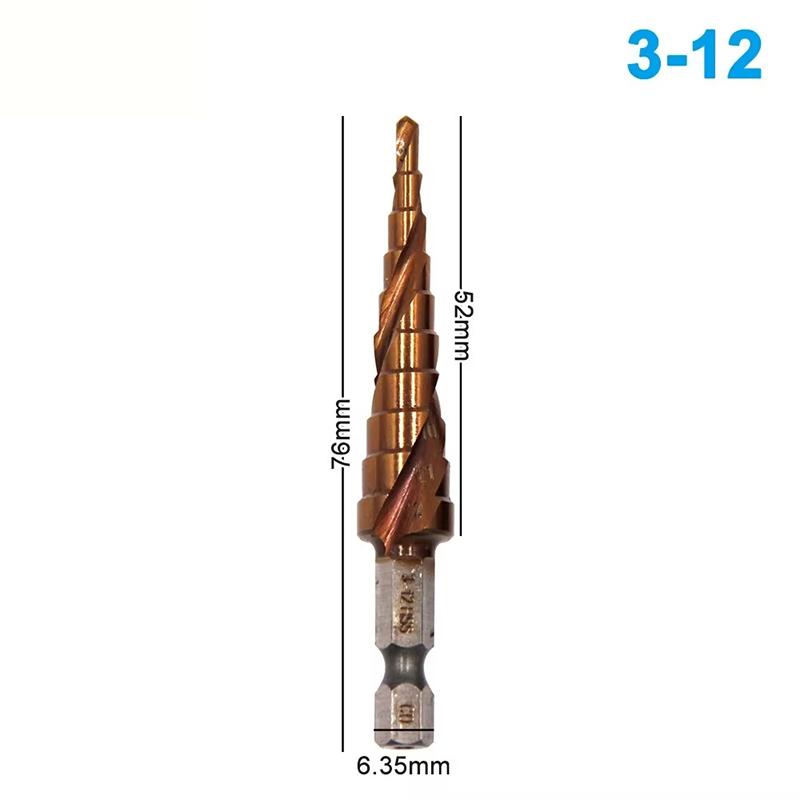 M35 Cobalt Containing Hexagonal Spiral Step Drill Stainless Steel Tapping 3-12/4-12mm Pagoda Drill Cutting Tool Drill Bit Tool