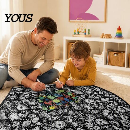 Interaktive Familiermalspiele DIY Maldecke, Cartoon-Muster Druck Weiche Polyester-Decke, DIY-Decke für Kinder Kreative Kunstprojekte Erwachsene
