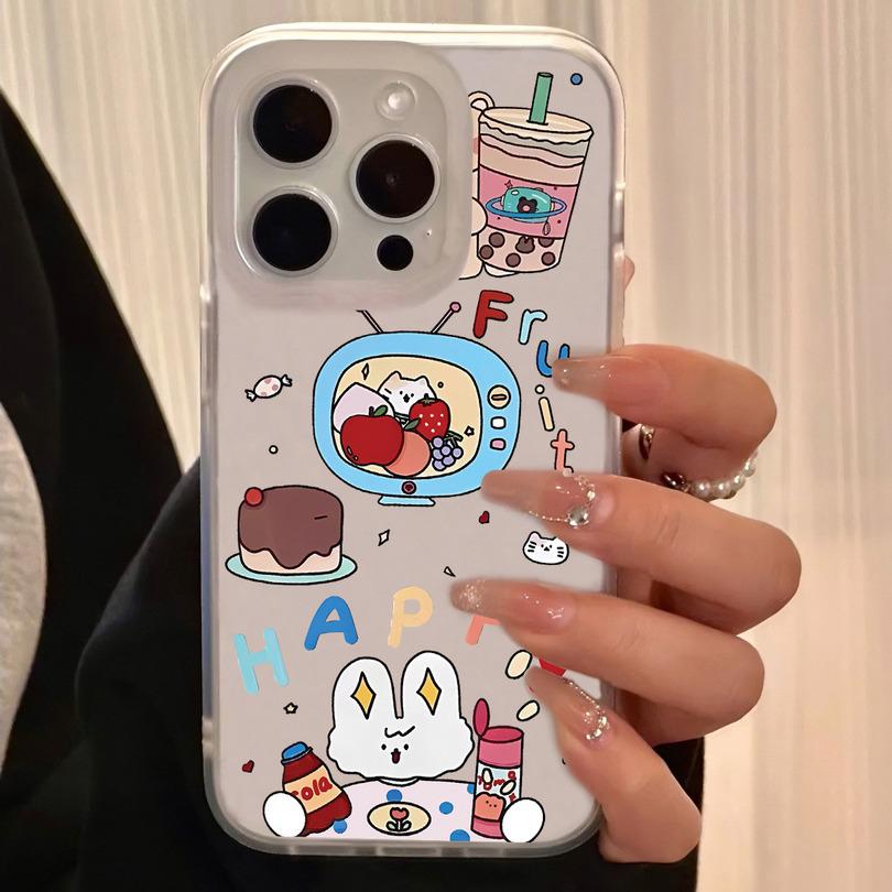 Milk Tea Bear & Little Rabbit iPhone Case: Cute, Frosted Soft Shell for iPhone 11-15 Pro Max