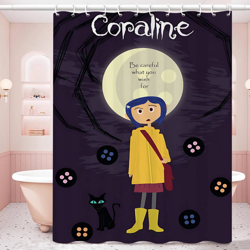 Anime Movie Coraline Shower Curtain - Water-Repellent And Leak-Resistant, Mold And Mildew Resistant For 90x180 cm