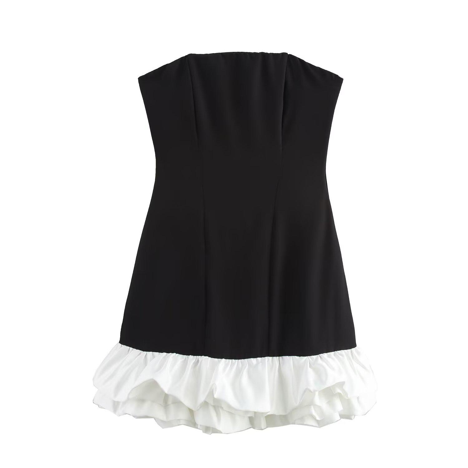 

Весна 2025 Женское европейско-американское черно-белое платье без бретелей, приталенное Extra Small чёрный