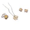 Handmade Brushed Gold Gardenia Necklace, Stud Earrings, Ring Set, Light Luxury And High-End Generation