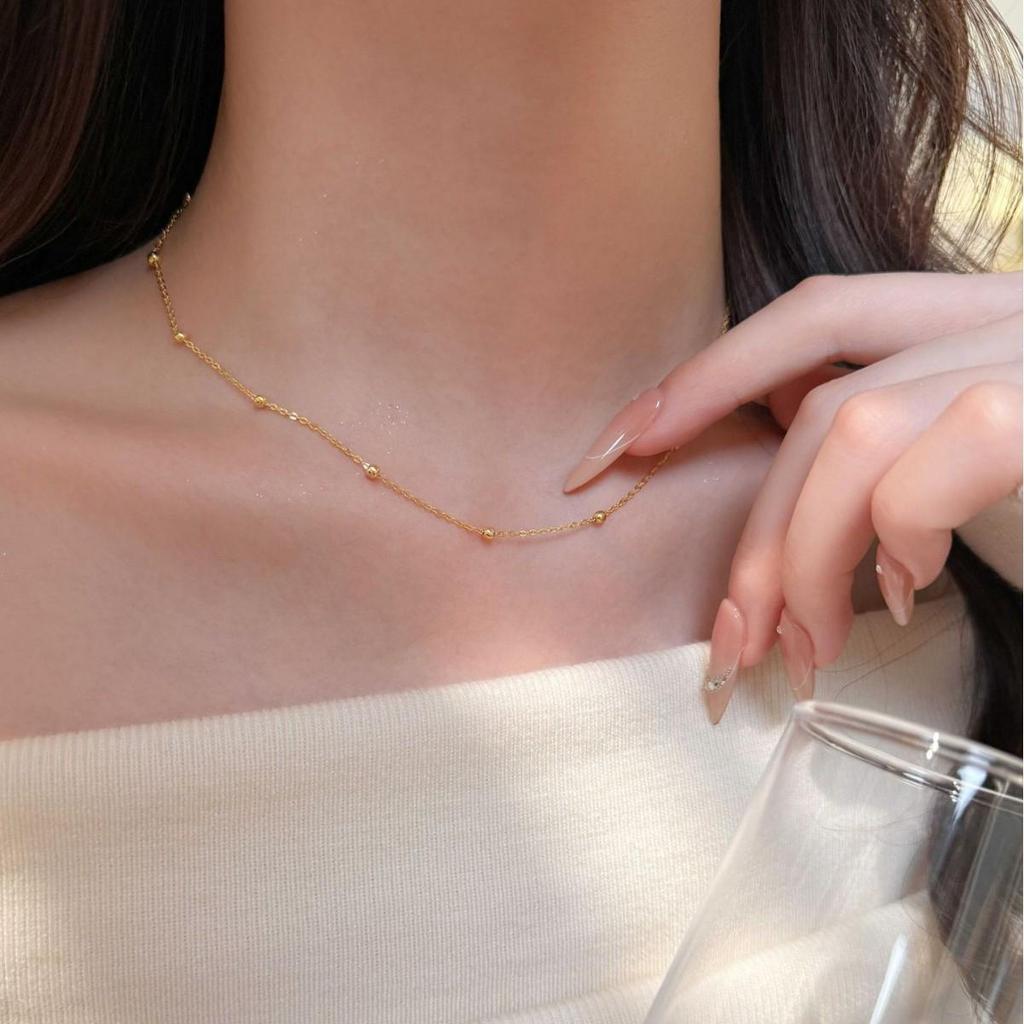18K Gold & Sterling Silver Round Bead Choker Necklace