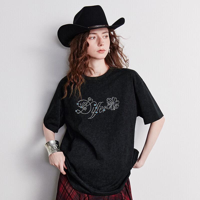 Chuyu Women's Rhinestone Wax Dye Cotton T-Shirt