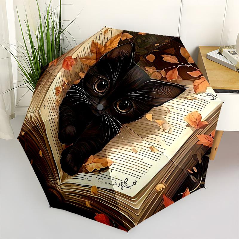 1PC Cat Book Umbrella-8-Rib Reinforced, Automatic Open, Lightweight & Durable, Fashion Accessory for Outdoor, Beach L0416