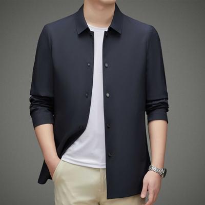 Frühling und Herbst neue Herrenjacke Business Casual Herrenjacke mittleren Alters Revers geknöpfte Maulbeerseidenjacke