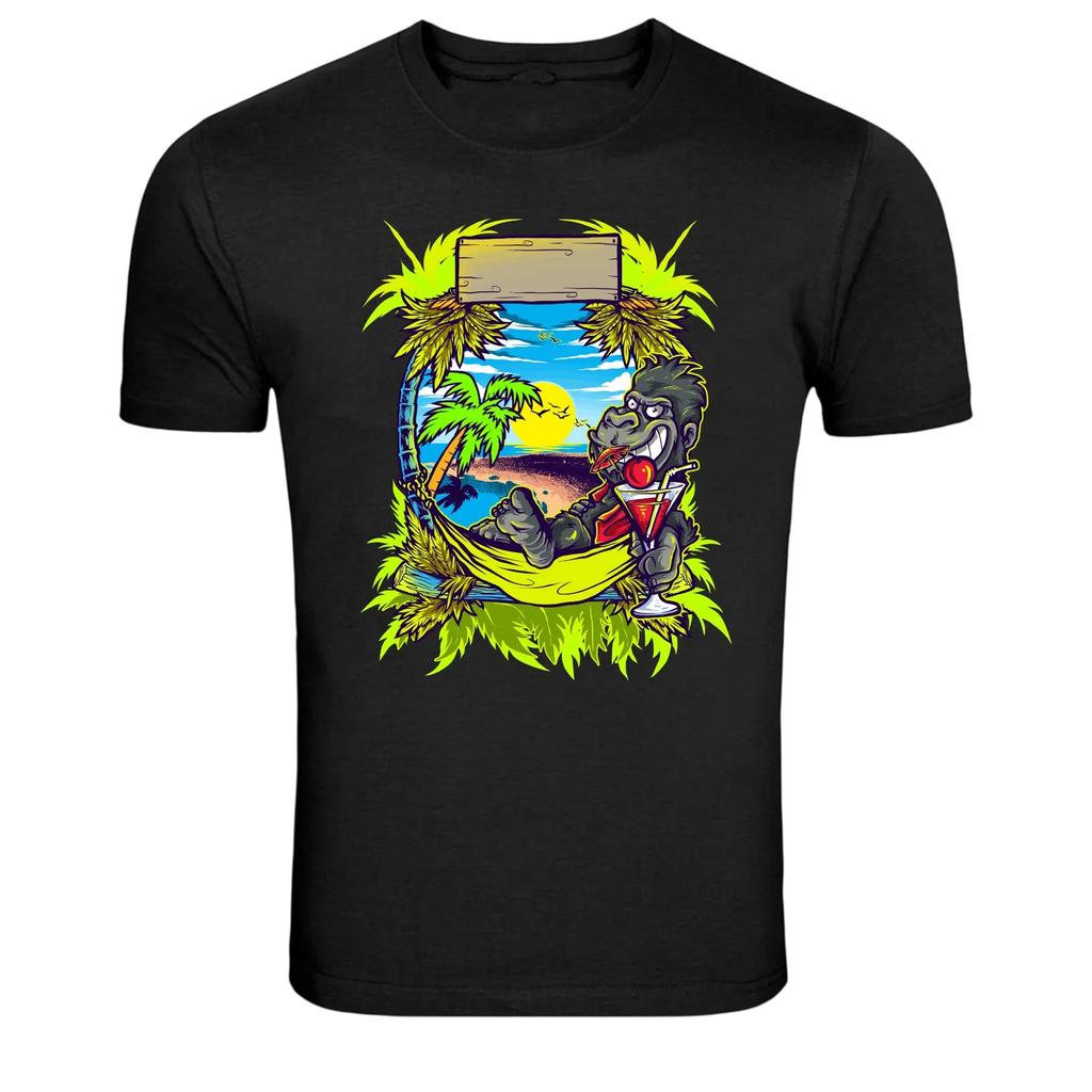 Funny Gorilla Relaxing Tropical Beach Cocktail Graphic T-Shirt