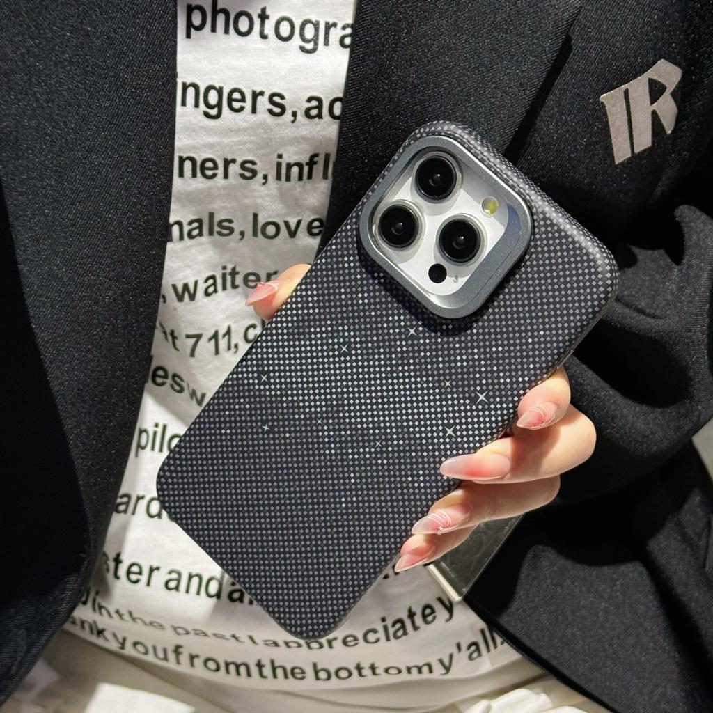 Metal Lens Bracket Carbon Fiber Pattern Mountain Galaxy Suitable for IPhone 15 Magnetic Phone Case Apple 14 PC Case