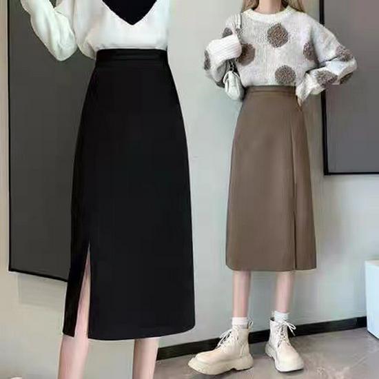 

Hepburn Style Black Midi Skirt: High Waist, Slimming Draped with Side Slit 5XL