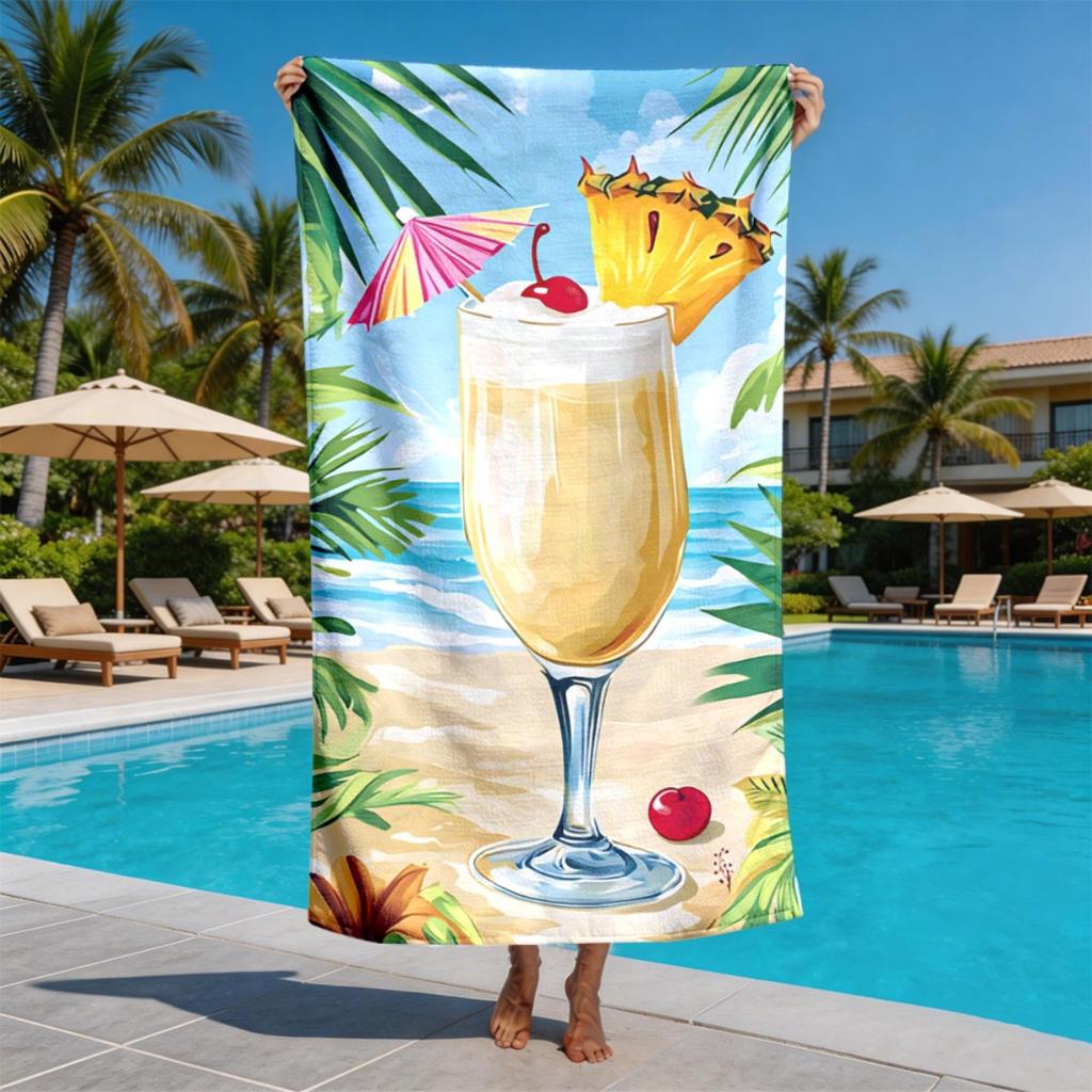 Summer Tropical Cocktail Theme polyester microfiber beach towel is highly absorbent, suitable for swimming and beach outings