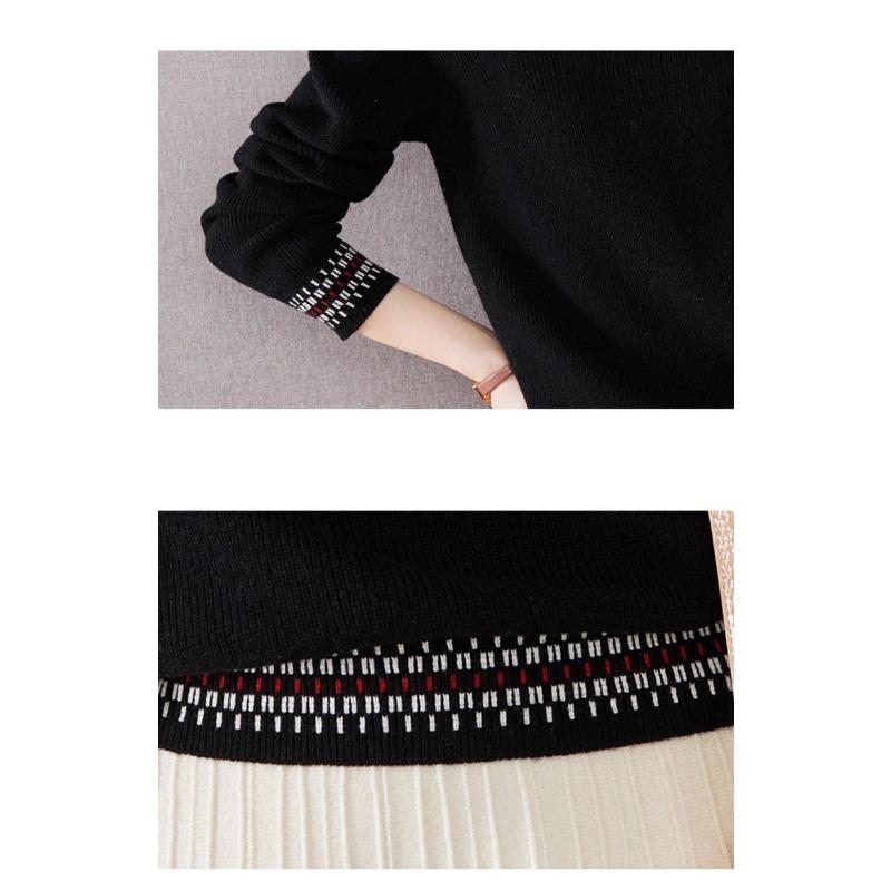 Autumn and Winter Versatile Loose Half Turtleneck Color Matching Casual Temperament Fashionable Pullover Sweater Tops for Women