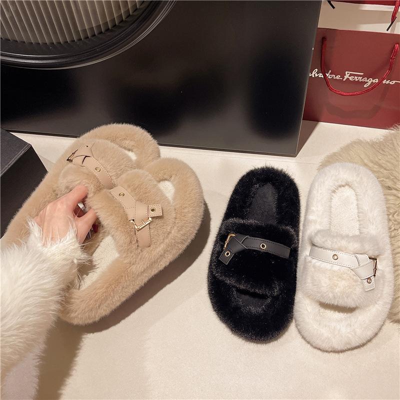 Thick-bottomed Fluffy Slippers Women's 2025 New Autumn and Winter Outer Wear Niche High-end French Internet Celebrity Explosion Cotton Mop