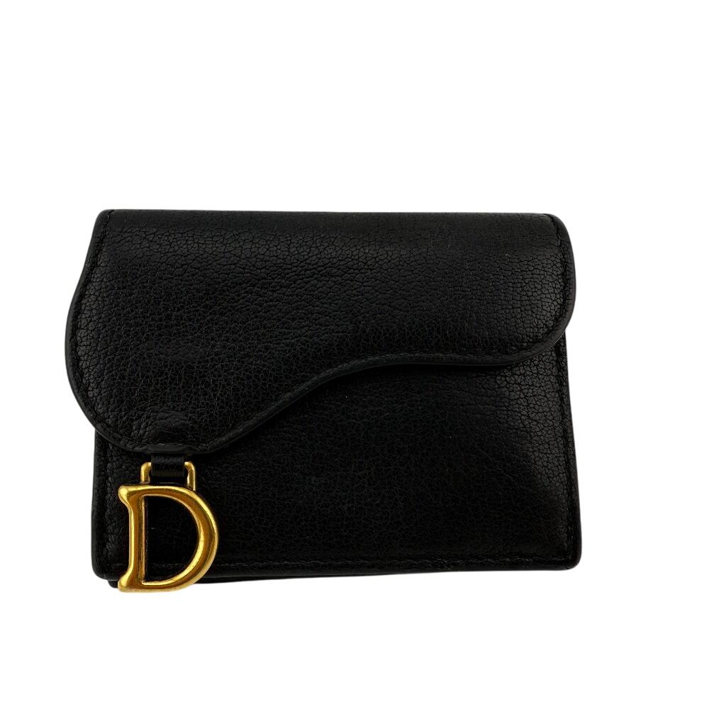 

Christian Dior Compact wallet leather saddle Tri-fold wallet black leather Women Used
