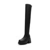 Fashion 10CM Big Size Cow Leather Stretch Over-the-knee Boots Platform Round Toe High Heels Winter Women Warm Thigh High Boots