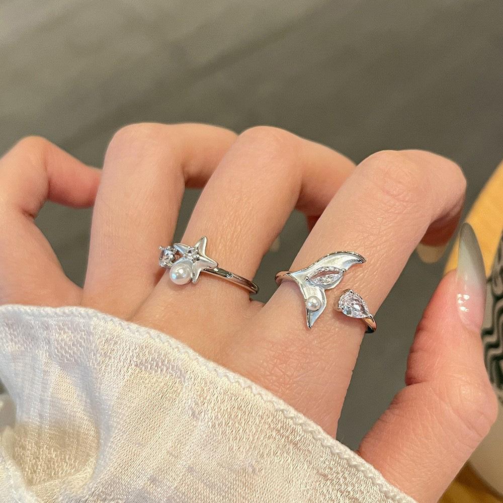 Cyrkon kropla oleju ogon ryby kropla wody otwarty pierścionek niszowy lekki luksus wysoki wskaźnik pierścionek na palec wskazujący wszechstronny prosty design biżuteria