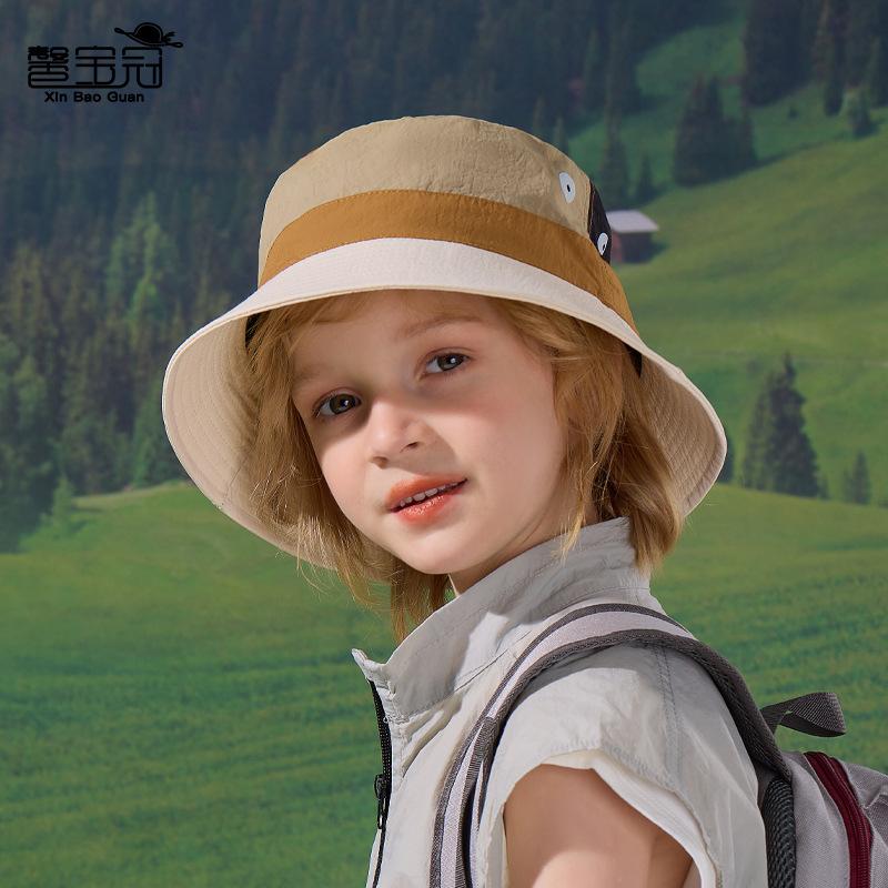 Children's hat quick-drying waterproof color matching bucket hat outdoor travel breathable sunscreen hat men's thin big-brimmed sun hat