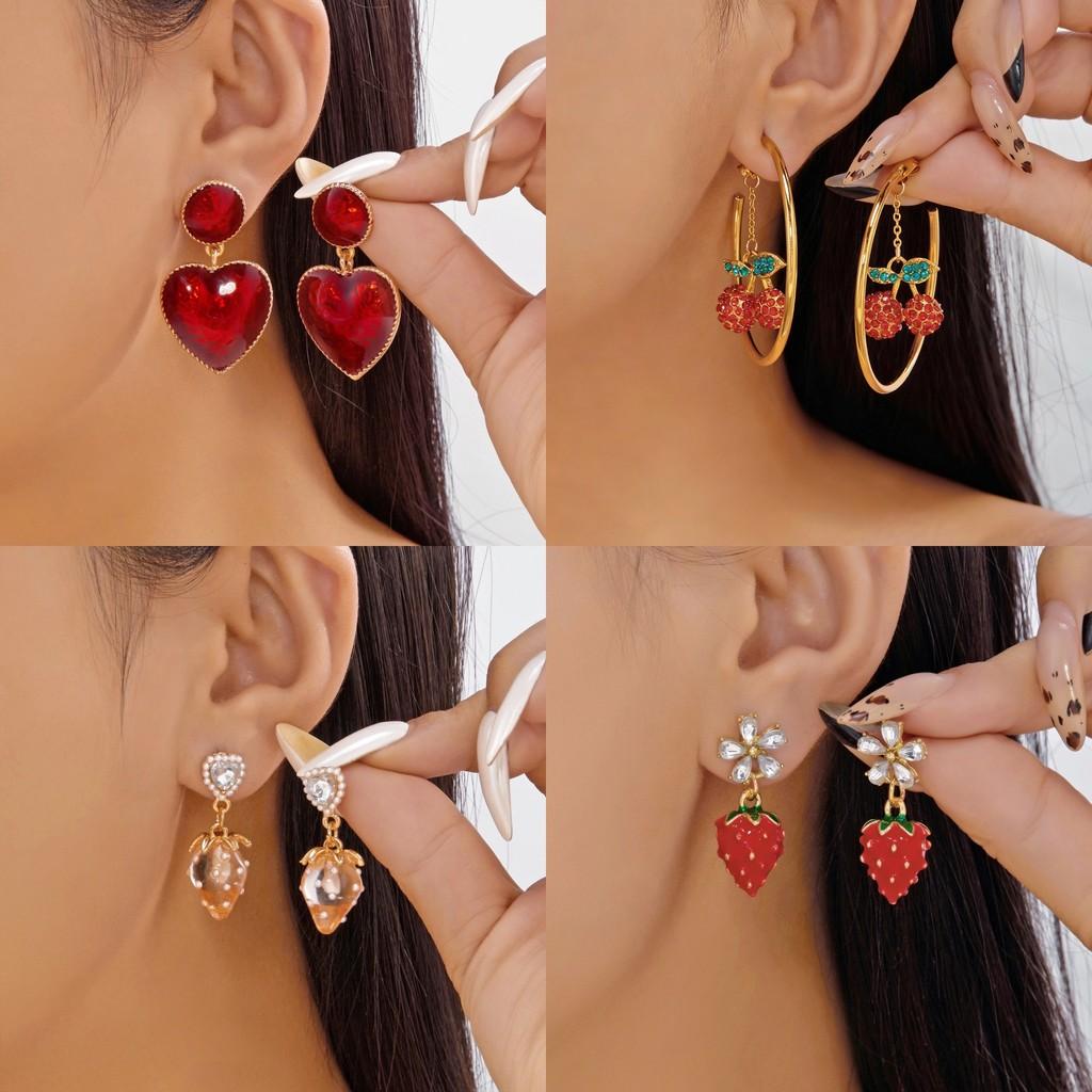 Christmas Strawberry Pendant Earrings With Zinc Alloy Dangle For Women And Men