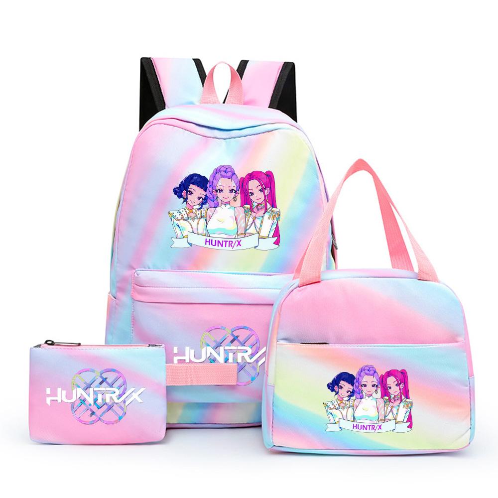 3 stk/sett Anime Søt Kpop Trykt Ryggsekk med Lunsjpose og Pennal for Tenåringsjente Gutt Bokveske Stor Kapasitet Reiseveske