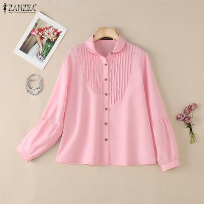 Damen Bluse mit lässigem Umlegekragen, einfarbig, lockere Langarmbluse