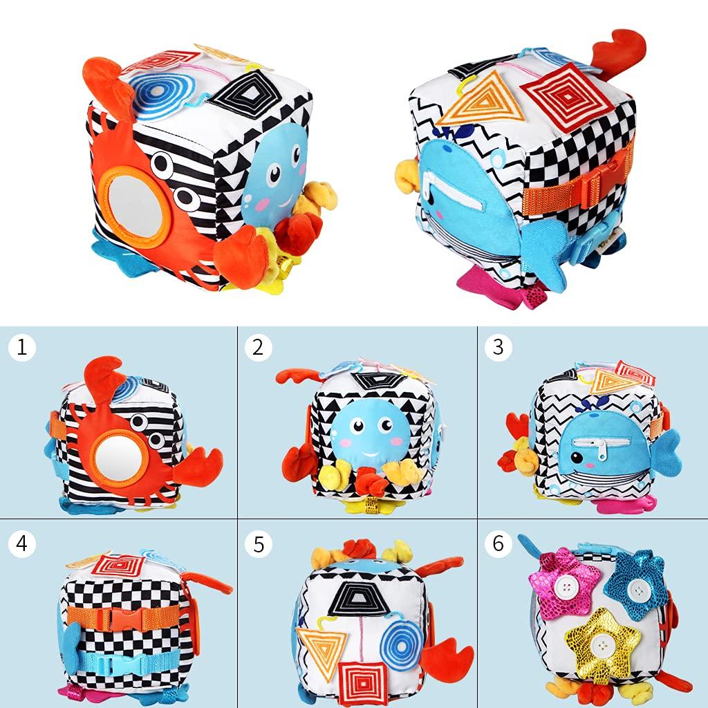 Výuková hračka pro děti Cubic Activity se zipy, západkami, přezkami, tkaničkami, patentkami, knoflíky a dalšími – ideální pro batolata doma, v letadle, v autech nebo na cestách