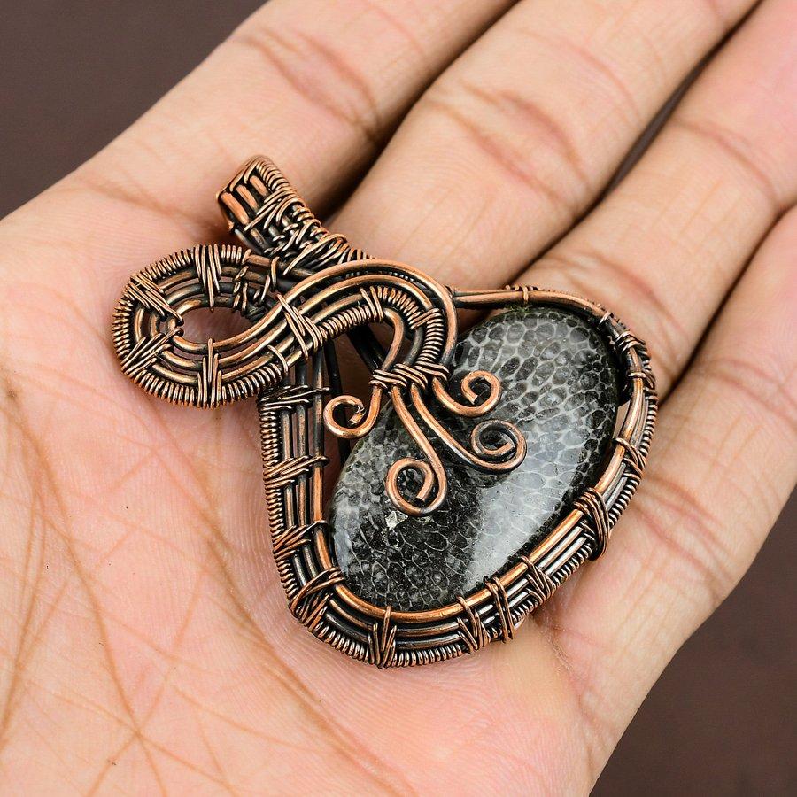 Stingray Coral Handmade Copper Wire Wrap Jewelry Pendant 2.17" l5g86