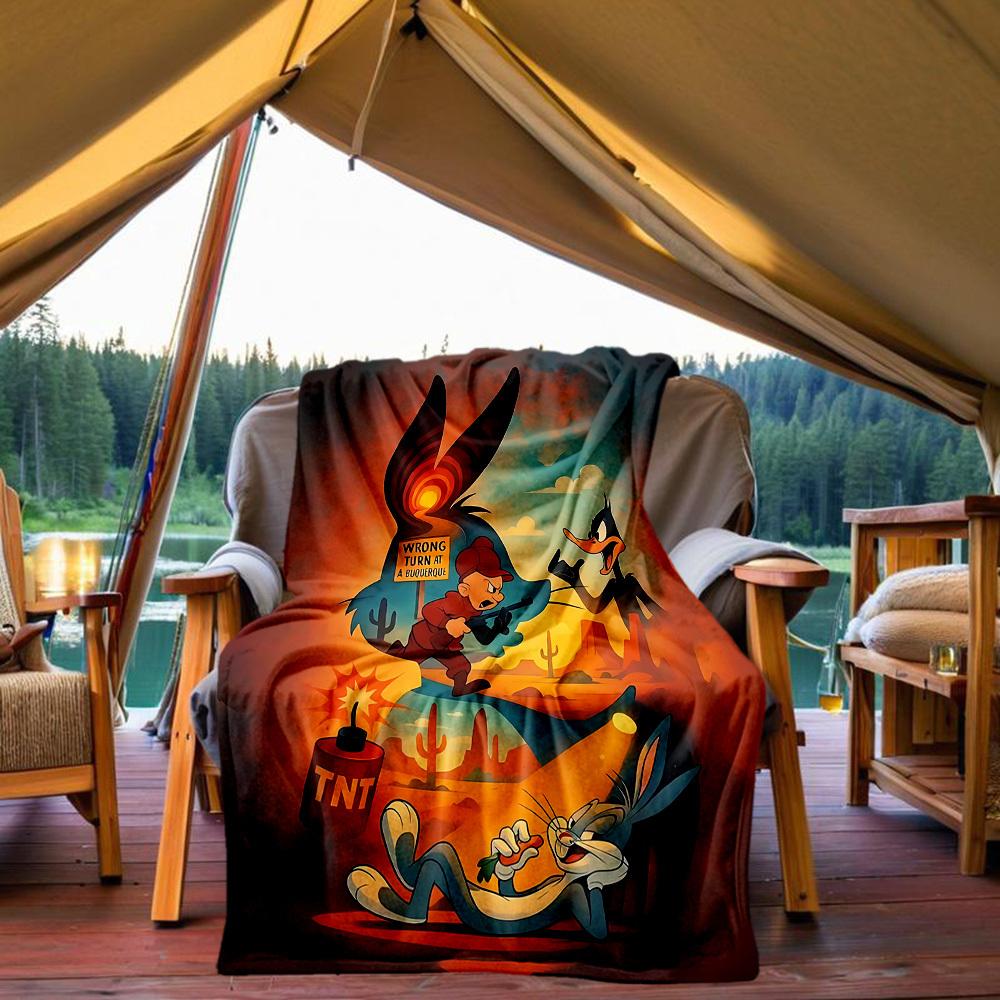 1PC Looney Tunes Cartoon Characters Outdoor Blanket Lightweight Flannel, Soft & Warm, All-Season, Outdoor, Camping, Living Room, Office, L1106108