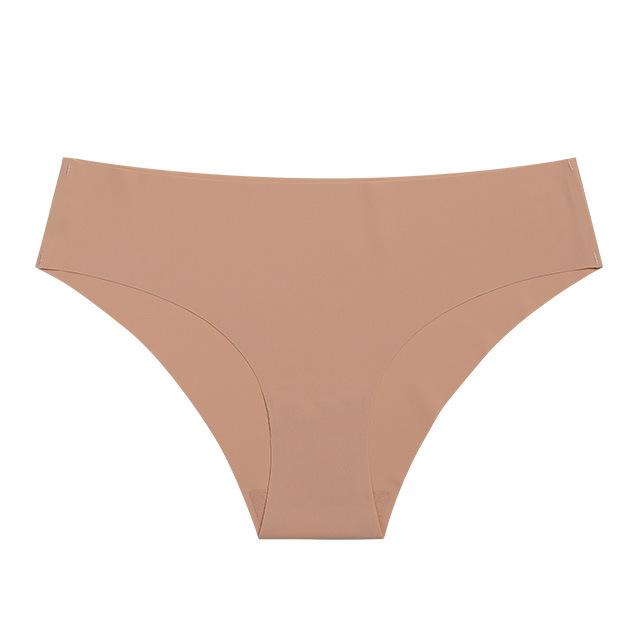 

European and American seamless one-piece ice silk low-rise underwear pure cotton crotch free-cut nude simple briefs XL