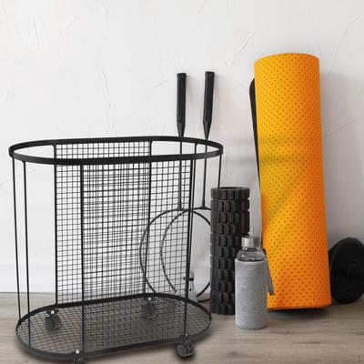 Mat Holder, Home Gym Storage Organizer Rack with Wheels, Basket for Dumbbell
