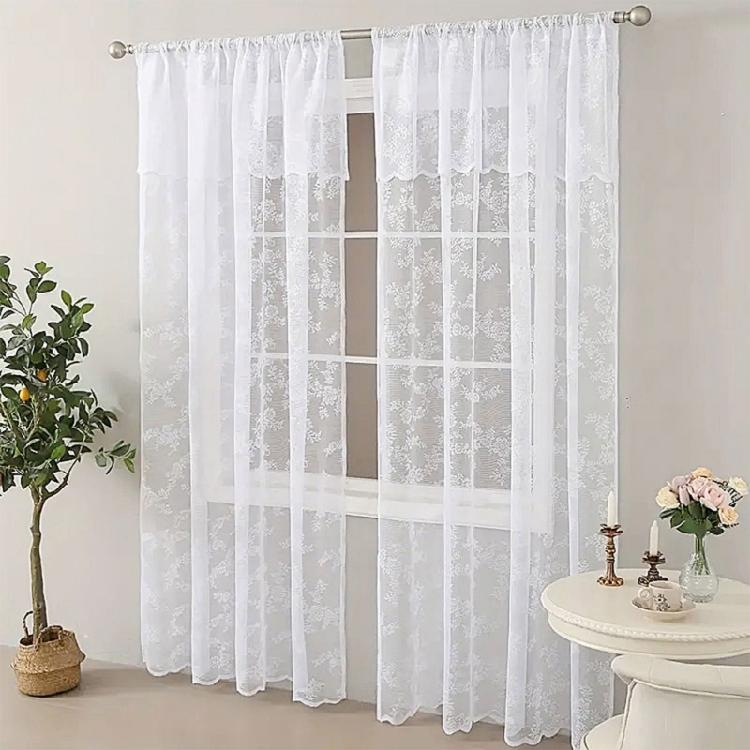 Beautiful Floral Lace Curtains With Portable Polyester For Home Decoration