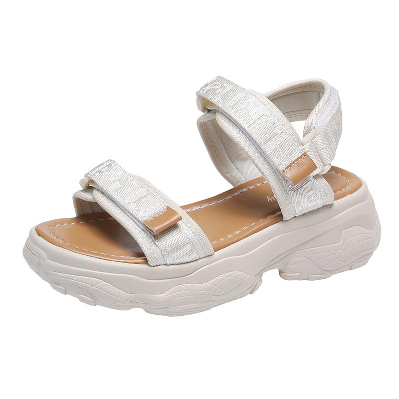 Thick Soled Sandals for Women In Summer 2025, Fashionable and Versatile, Worn with Velcro for Students, Non Slip and Soft Soled Sports Beach Shoes