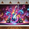 Rock Music Themed Birthday Party Decoration Shooting Background, Music Guitar Dance Notes Band Stage Banner Photography Backdrop