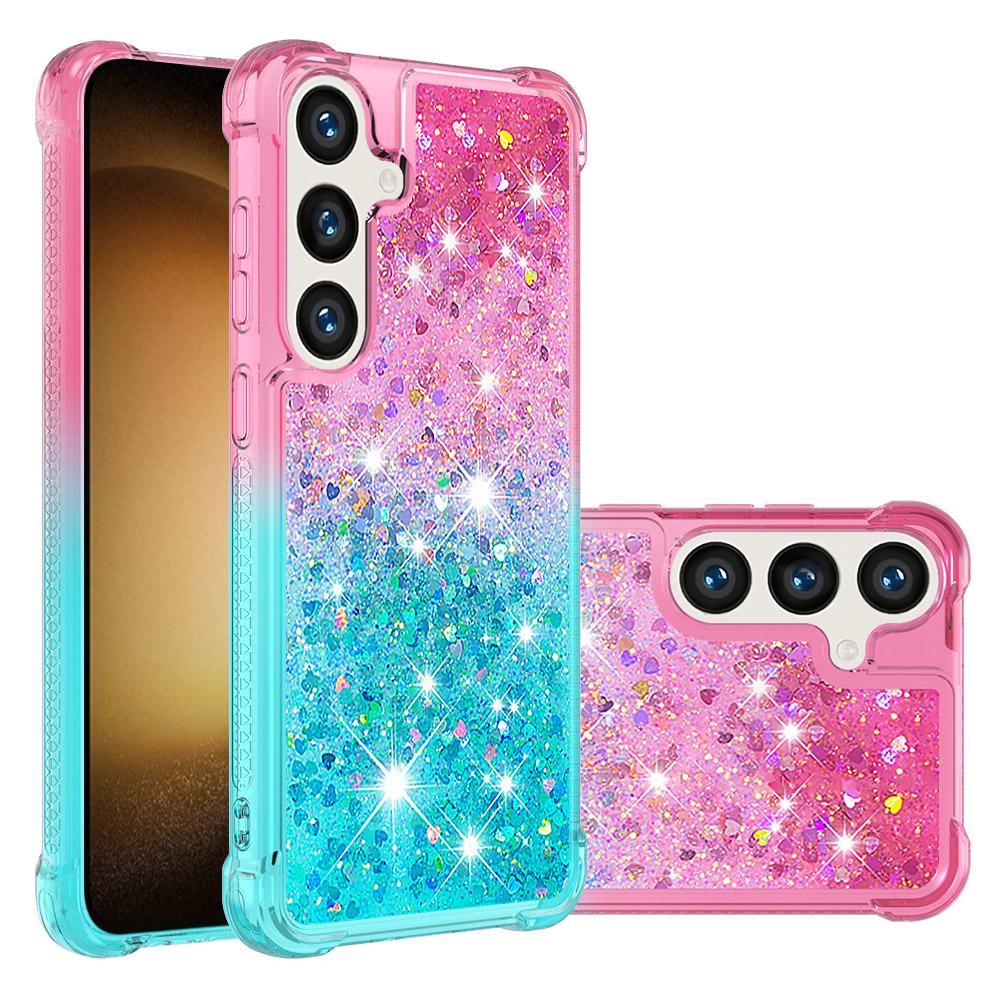 

For Samsung Galaxy S24 TPU Case Gradient Quicksand Phone Back Cover Pink+Sky Blue
