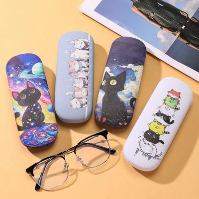 New Anti-Pressure Cat Print Eyeglass Case Portable Faux Leather Glasses Case Creative Hard Shell Sunglass Storage Box