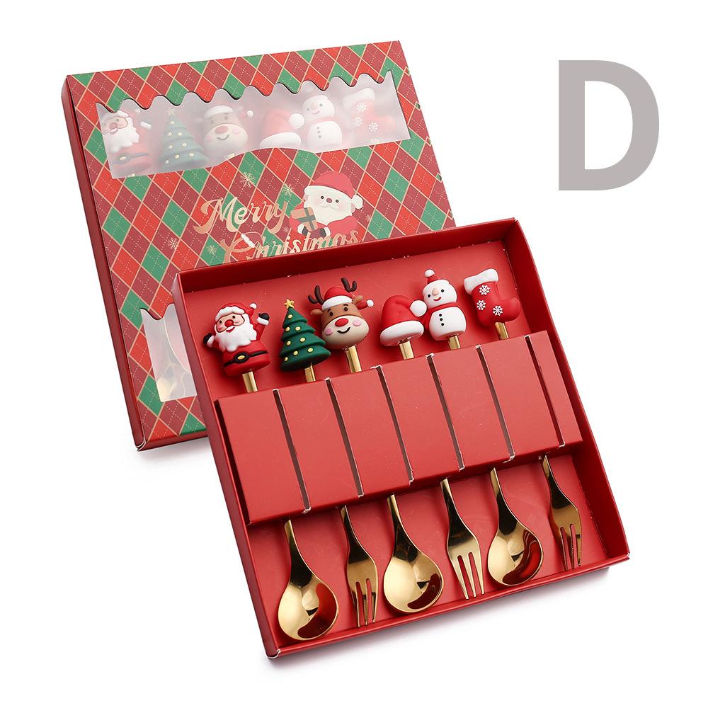 Christmas Spoon Set Cute Coffee Spoon Creative Stirring Spoon Fork Dessert Fork Christmas Gift Box Cutlery 4-Piece