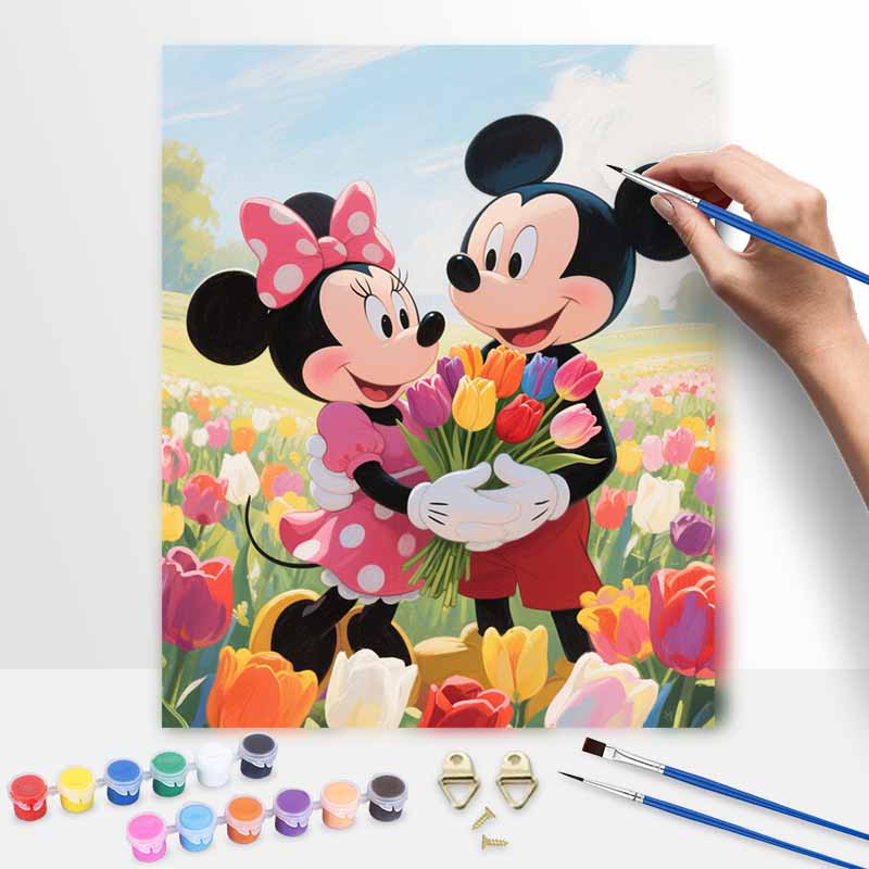 Disney Mickey and Minnie Mouse Tulips Paint by Numbers Painting Art Kit Home Decor Gift