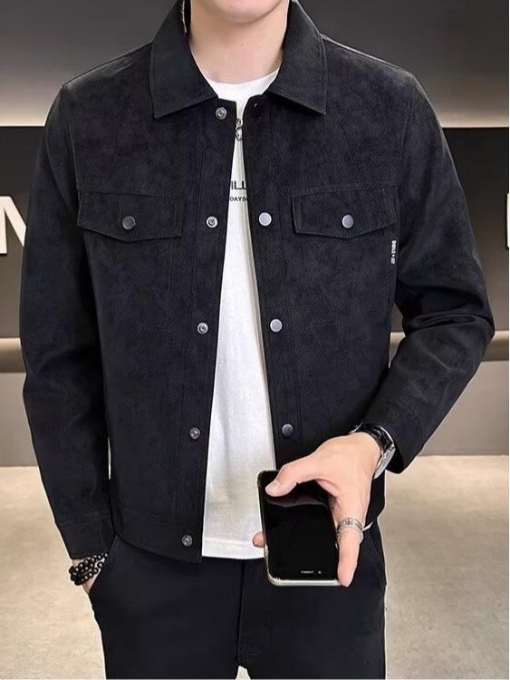 Men's Trendy Slim-Fit Leather Jacket - Autumn/Winter High-End American Style with Lapel