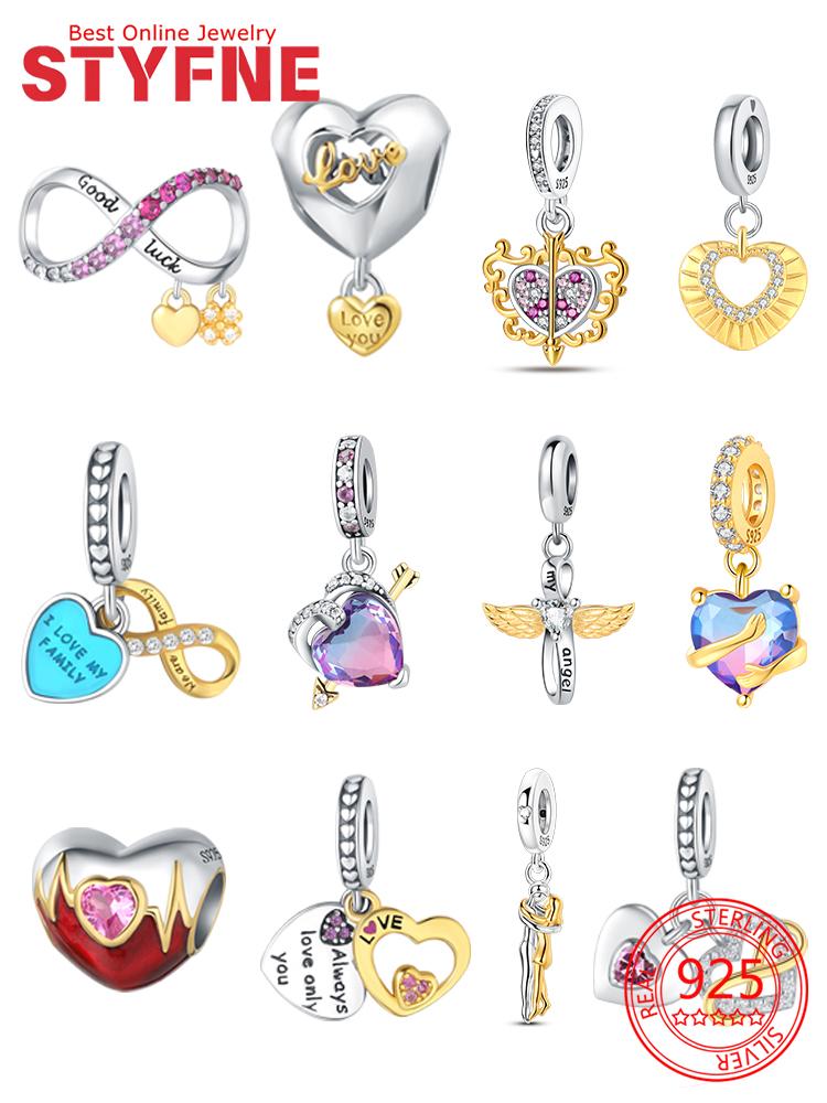 Original Charms Copper Gold Love Heart Pendant Beads Fit Bracelets Beads For Women Diy Jewelry Making Gift Fine Jewelry