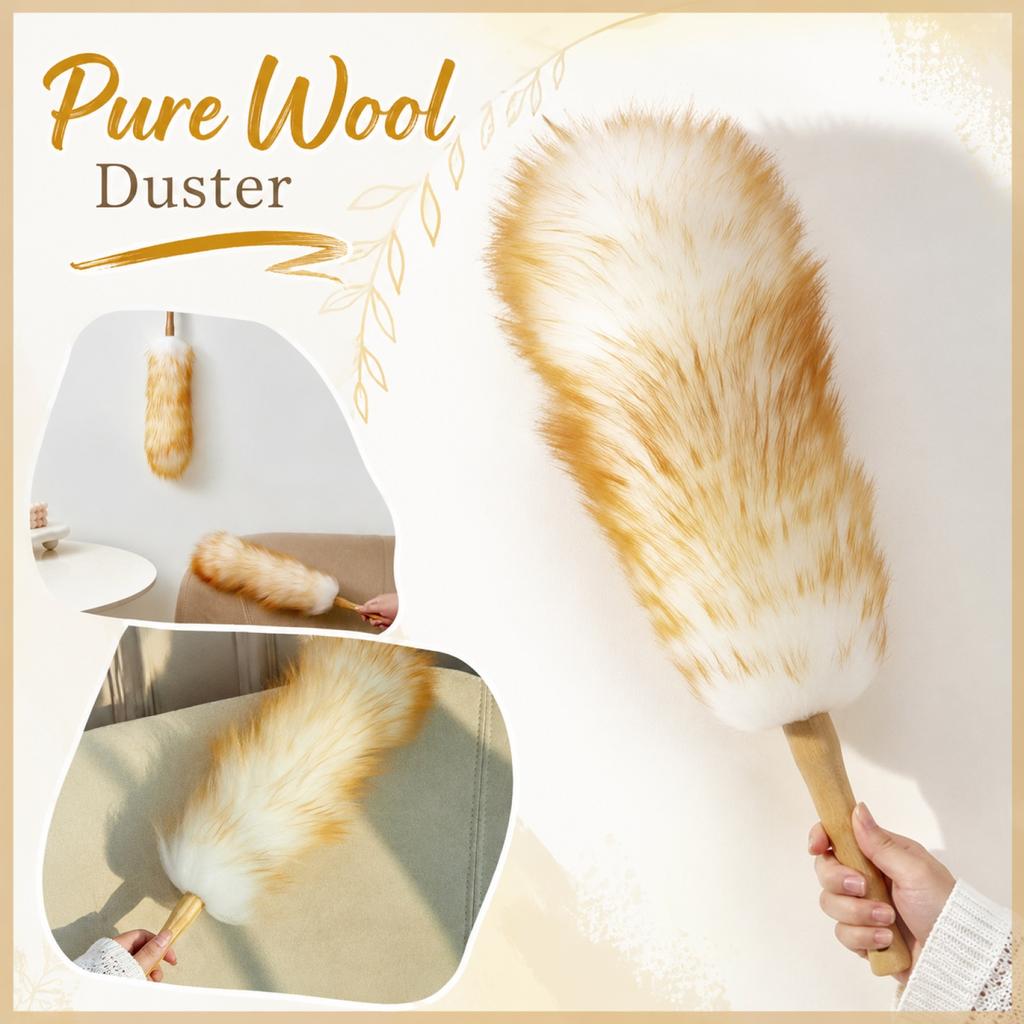 Natural Wool Duster with Wooden Handle Indoor Dust Cleaning Tool for Household Surfaces and Delicate Items Dust Removal
